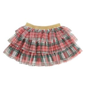 Festive Plaid Tulle Skirt with Gold Waistband